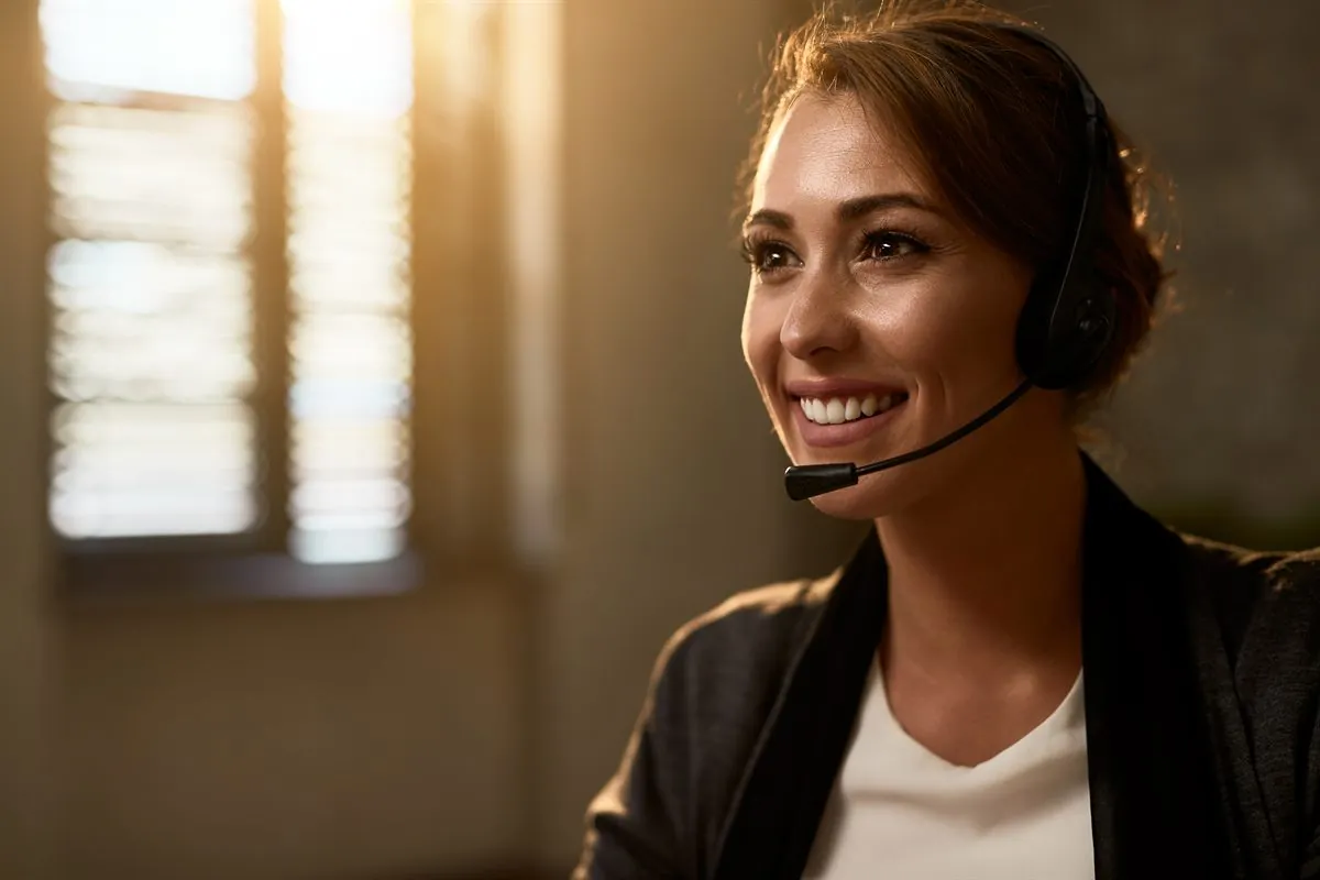 Atendente com headset pronta para atender beneficiários